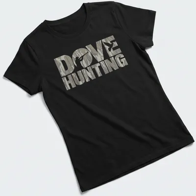 Camouflage Dove Hunting t-shirt with a hunter and dove illustration — printed on a women's shirt