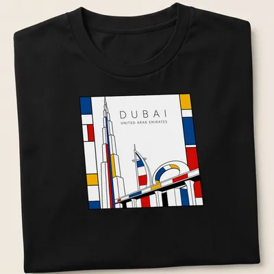 Dubai skyline with Burj Khalifa in Mondrian style colors