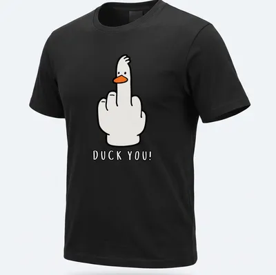 Cartoon goose gives a middle finger with 'Duck You!' text in a kawaii style