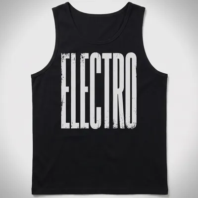 Grungy white 'ELECTRO' text t-shirt designed for music lovers — printed on a tank top