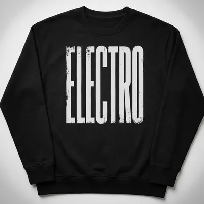 Grungy white 'ELECTRO' text t-shirt designed for music lovers — printed on a unisex sweatshirt