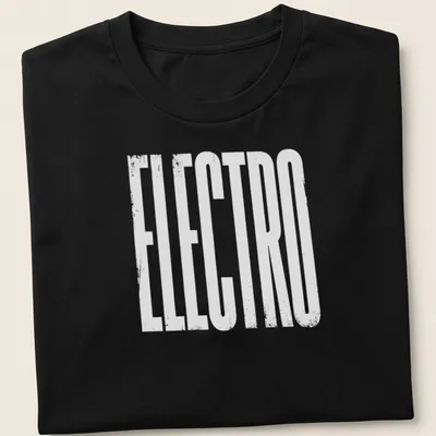 Grungy white 'ELECTRO' text t-shirt designed for music lovers