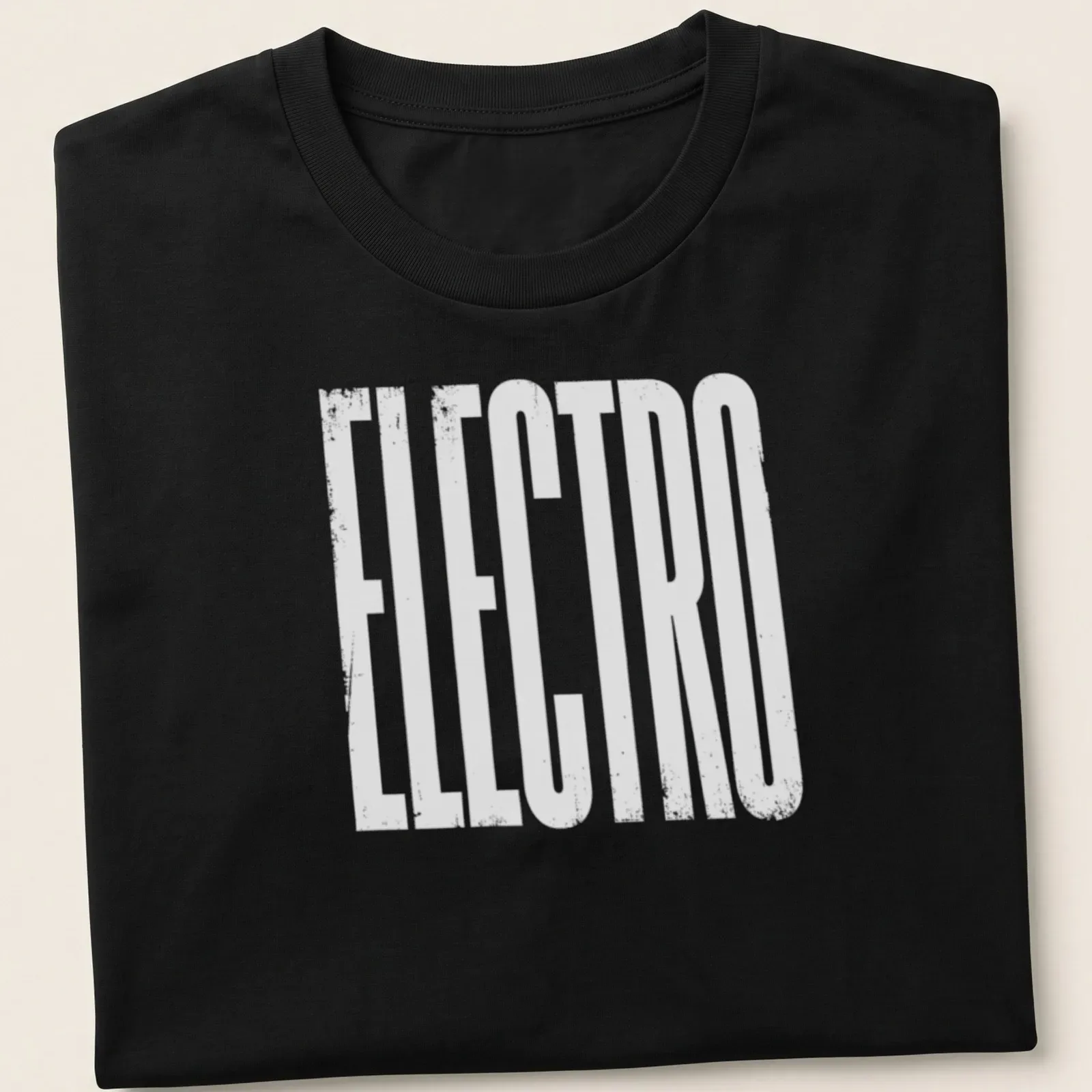 Grungy white 'ELECTRO' text t-shirt designed for music lovers — printed on a unisex t-shirt