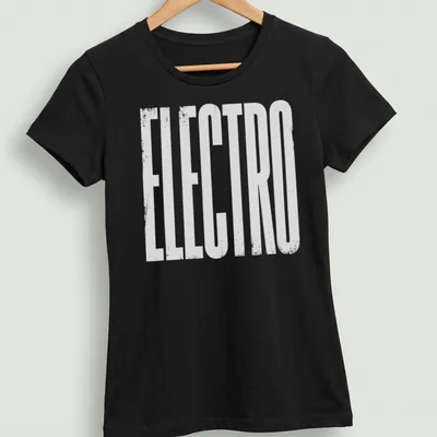 Grungy white 'ELECTRO' text t-shirt designed for music lovers — printed on a women's shirt
