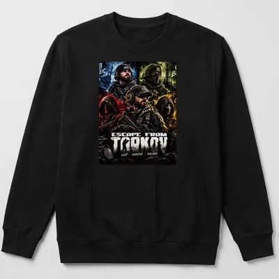 Bold graphic t-shirt featuring military characters from Escape From Tarkov. — printed on a unisex sweatshirt