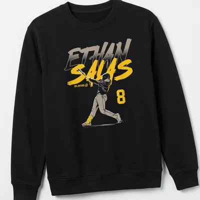 Dynamic action print of a baseball player swinging with Ethan Salas 8 text — printed on a unisex sweatshirt