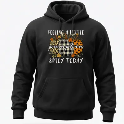 Vintage illustrated Fall t-shirt with decorative pumpkins and playful text — printed on a unisex hoodie