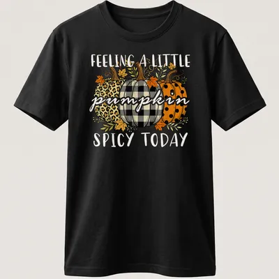 Vintage illustrated Fall t-shirt with decorative pumpkins and playful text