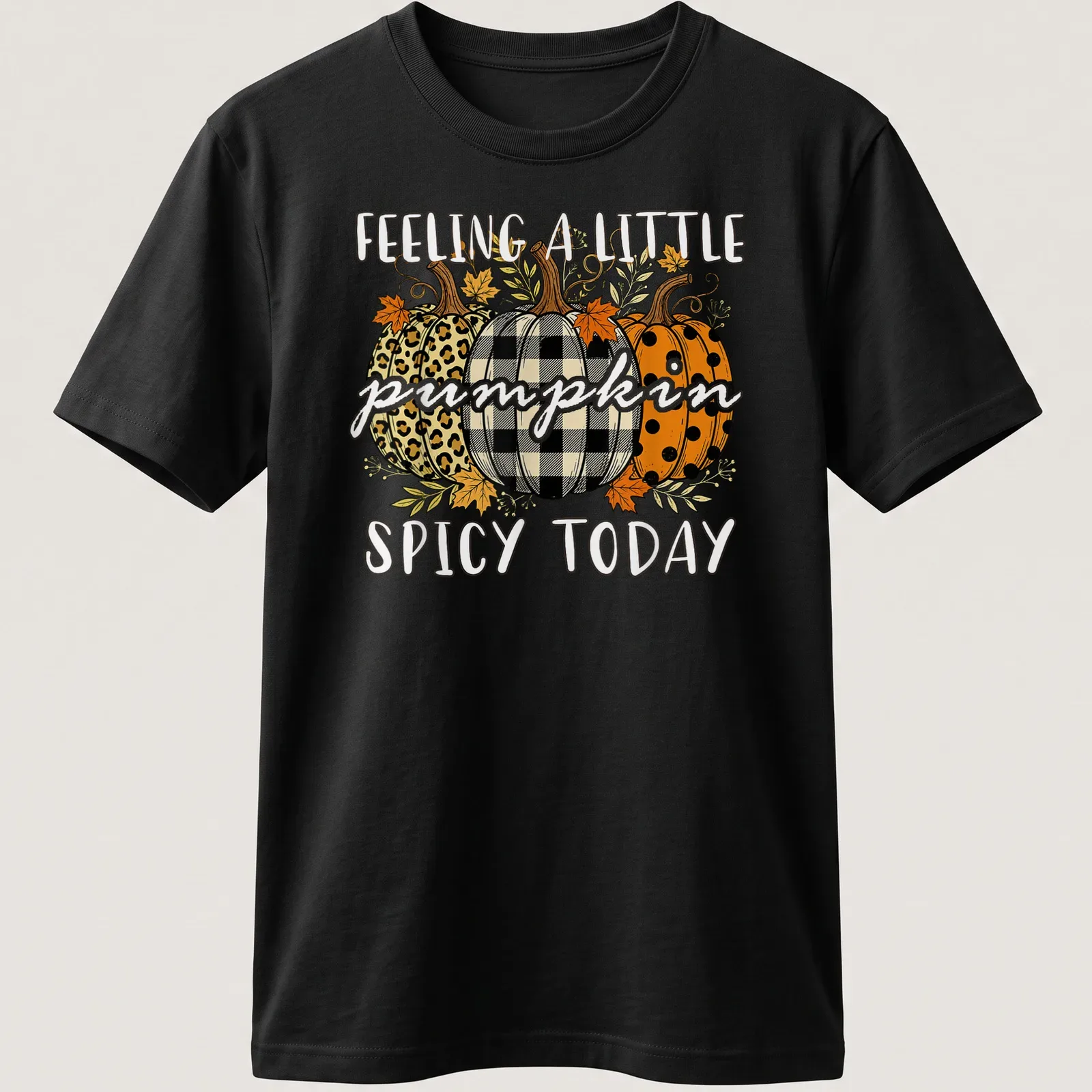 Vintage illustrated Fall t-shirt with decorative pumpkins and playful text — printed on a unisex t-shirt