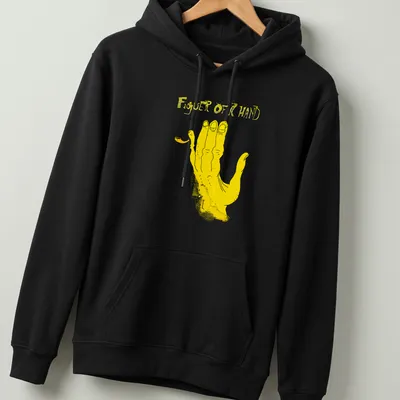 Illustrative T-shirt featuring hand anatomy with yellow and black colors. — printed on a unisex hoodie