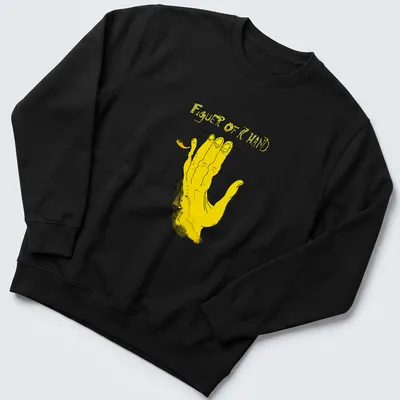 Illustrative T-shirt featuring hand anatomy with yellow and black colors. — printed on a unisex sweatshirt