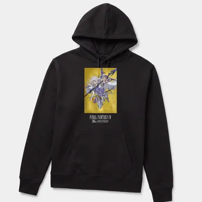 Cecil from Final Fantasy IV illustrated on a t-shirt with anniversary text in gold and blue — printed on a unisex hoodie