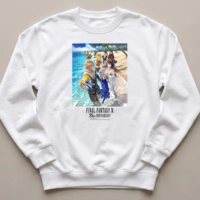 Final Fantasy X characters illustrated in anime style with anniversary text — printed on a unisex sweatshirt