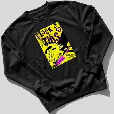 Bold graphic tee featuring a goose with a knife and concert details in yellow and black — printed on a unisex sweatshirt
