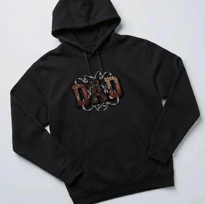 Bold 'DAD' text on a retro football and leopard print design — printed on a unisex hoodie