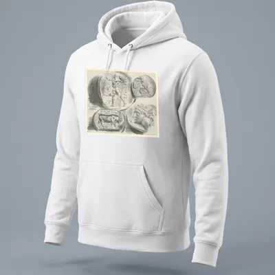 Illustration of Greek coins labeled ELECTRUM in black and gray sketch style — printed on a unisex hoodie