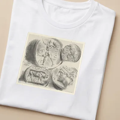Illustration of Greek coins labeled ELECTRUM in black and gray sketch style — printed on a women's shirt