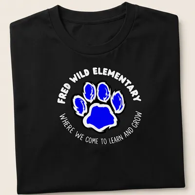 Bold design with blue paw print and text about learning and growing
