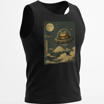 Japanese art style frog UFO pilot graphic on a — printed on a tank top