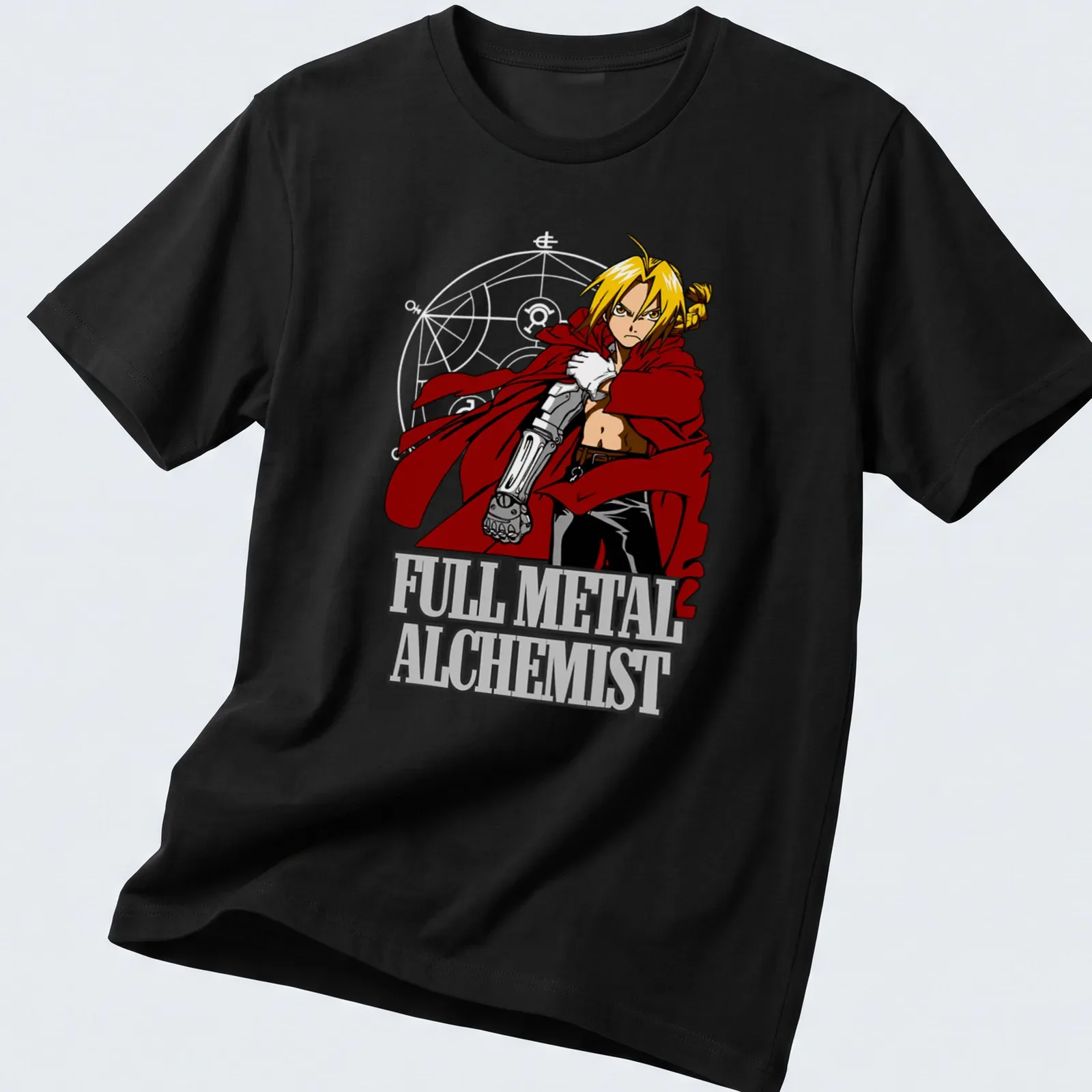 Illustration of Edward Elric from Full Metal Alchemist with bold colors — printed on a unisex t-shirt