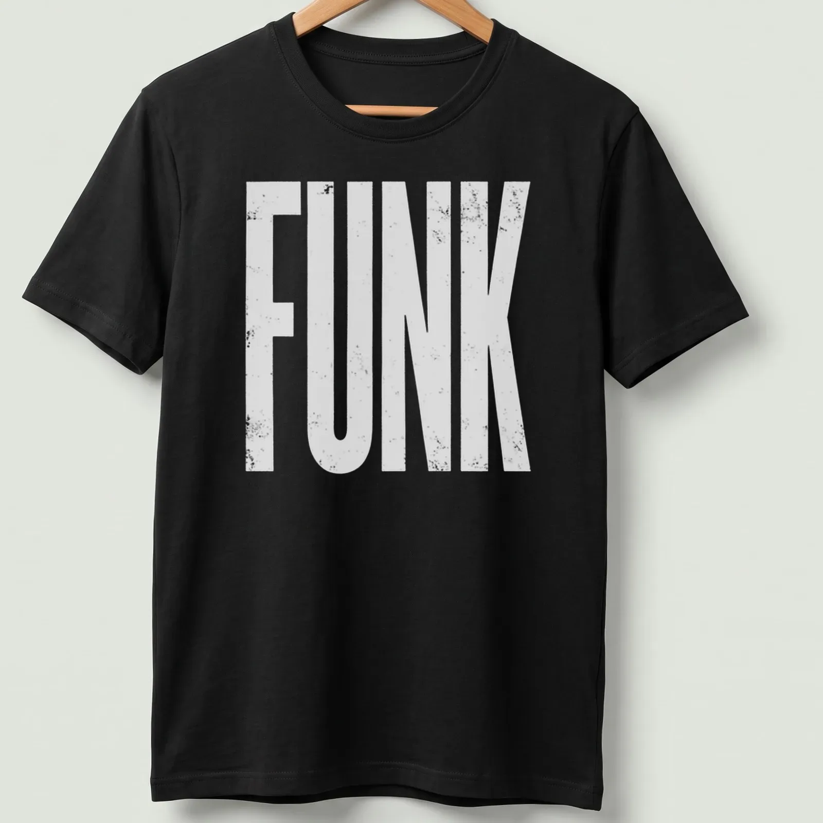White t-shirt featuring the word 'FUNK' in grungy text style. — printed on a unisex t-shirt