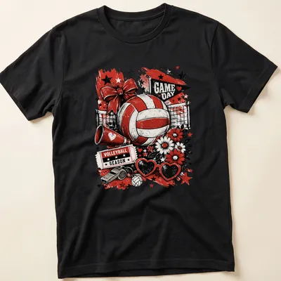 Vintage distressed design with volleyball graphics and bold text for game day.