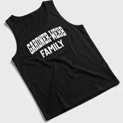Bold collegiate design featuring Gardner-Webb Family text in white. — printed on a tank top