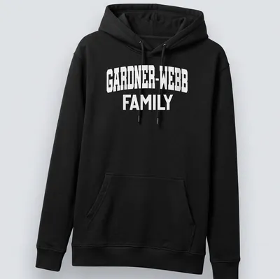 Bold collegiate design featuring Gardner-Webb Family text in white. — printed on a unisex hoodie
