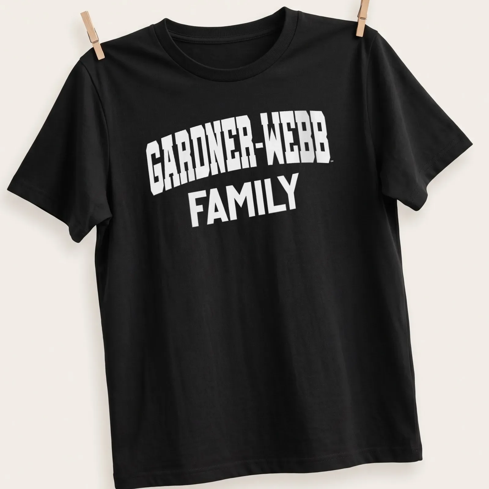 Bold collegiate design featuring Gardner-Webb Family text in white. — printed on a unisex t-shirt