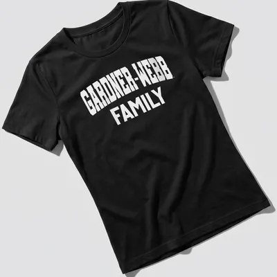Bold collegiate design featuring Gardner-Webb Family text in white. — printed on a women's shirt