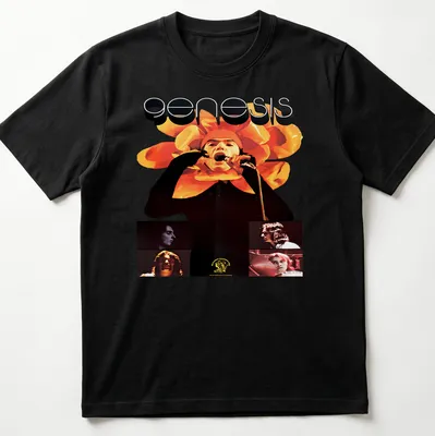 Vintage psychedelic t-shirt featuring Genesis logo and a singer with a floral headpiece