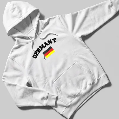 Bold typography T-shirt with Germany flag colors: black, red, yellow — printed on a unisex hoodie