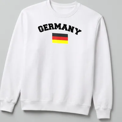 Bold typography T-shirt with Germany flag colors: black, red, yellow — printed on a unisex sweatshirt