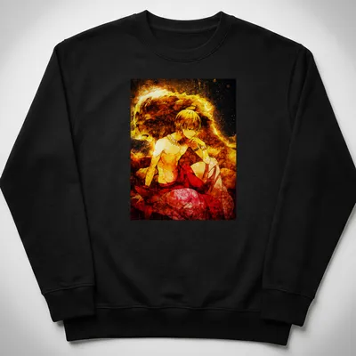Vibrant fantasy print of Gilgamesh with lion aura in gold, red, and black — printed on a unisex sweatshirt