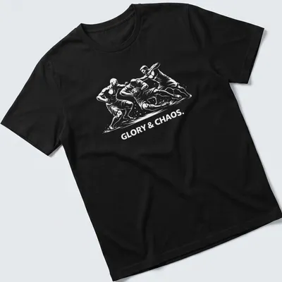 Silhouette of Calcio Storico players with bold text 'GLORY & CHAOS.' in black and white.