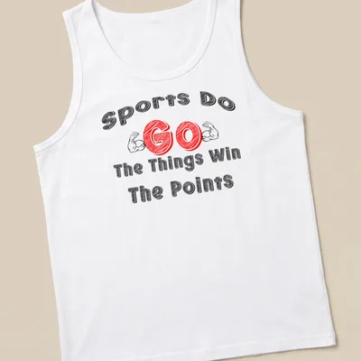 Bold text shirt featuring muscular arms with playful athletic theme — printed on a tank top