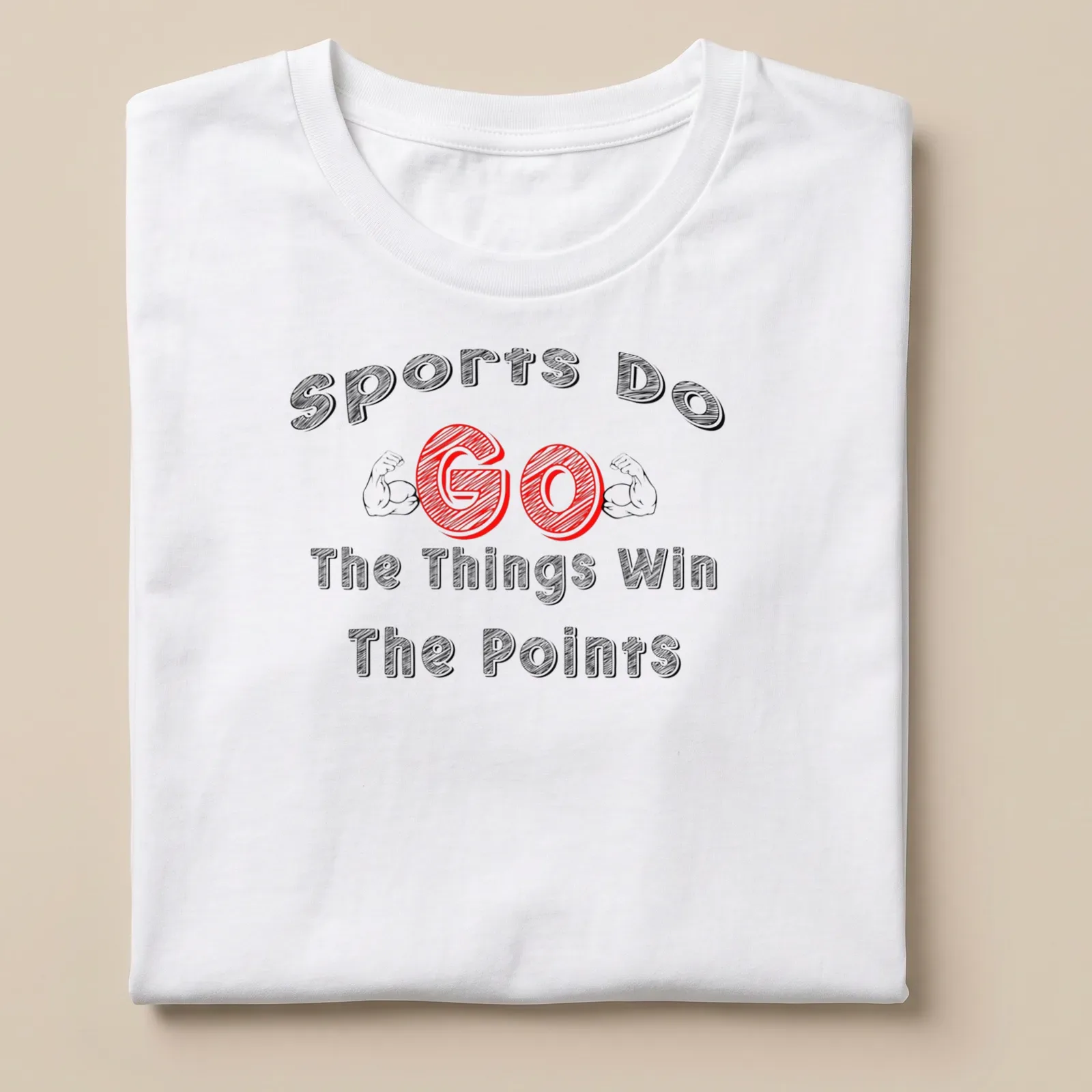 Bold text shirt featuring muscular arms with playful athletic theme — printed on a unisex t-shirt