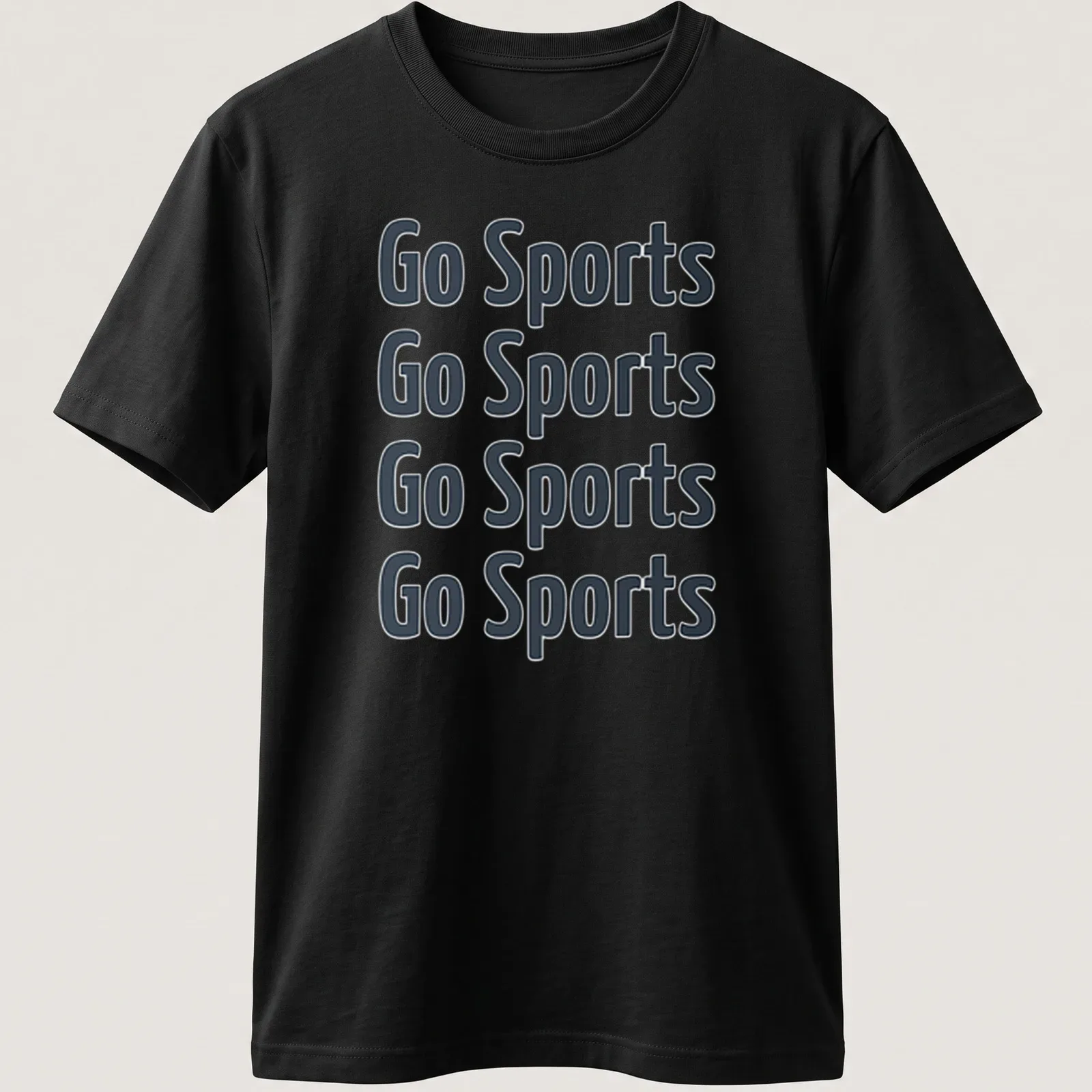 Typography design with repeated 'Go Sports' text in diverse fonts — printed on a unisex t-shirt
