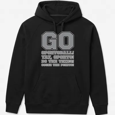 Bold typography sports-themed shirt with humorous phrases in gray, black, and white. — printed on a unisex hoodie