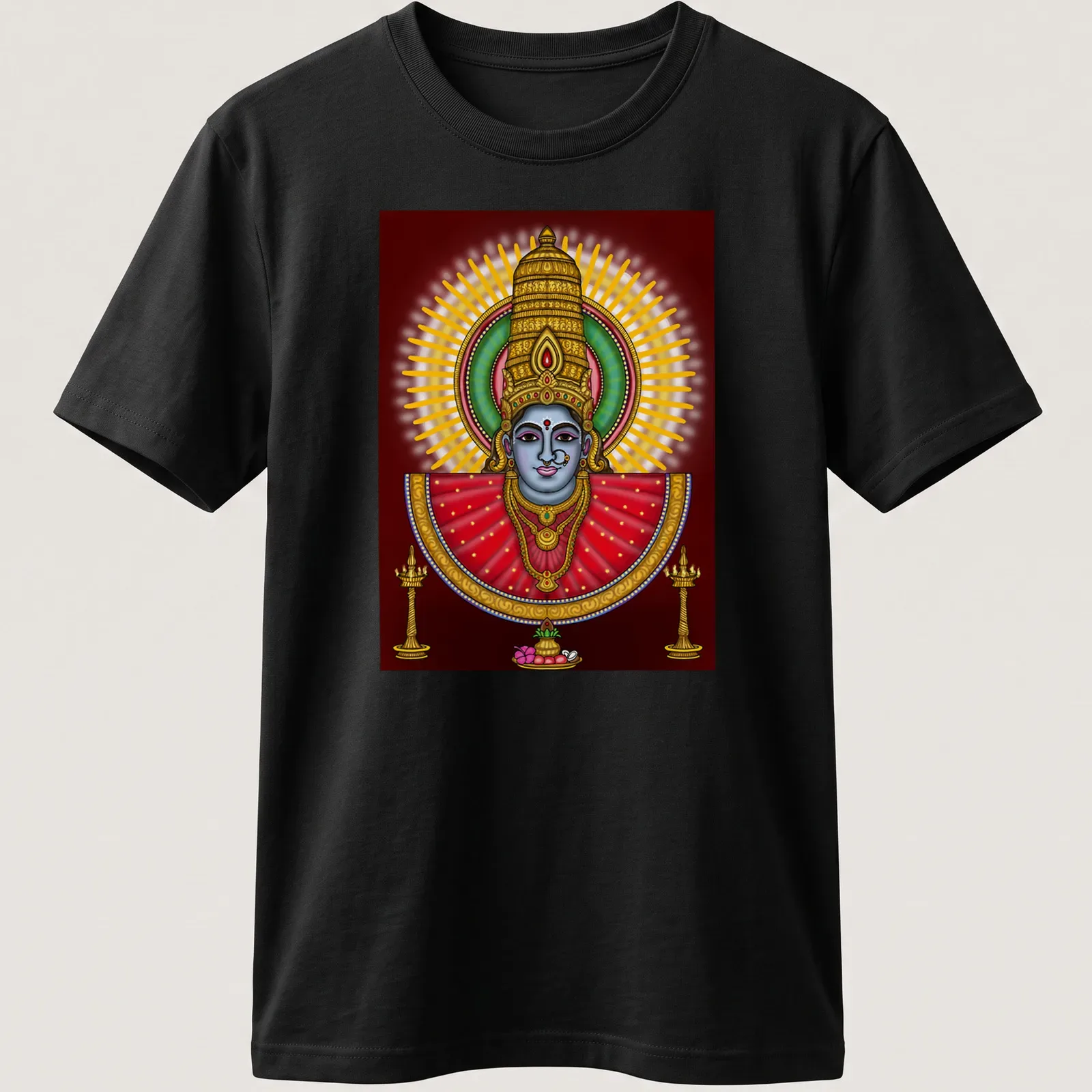 Digital drawing of Hindu goddess Renuka in vibrant colors — printed on a unisex t-shirt