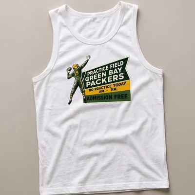 Vintage-style Green Bay Packers tee featuring a football player and humorous text — printed on a tank top