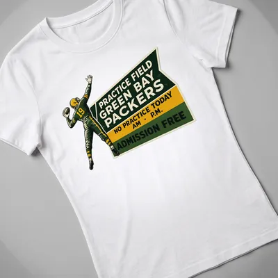 Vintage-style Green Bay Packers tee featuring a football player and humorous text — printed on a women's shirt