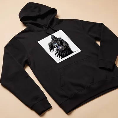 Grim Reaper illustration holding a cosmic hourglass in black, blue, purple, and white — printed on a unisex hoodie
