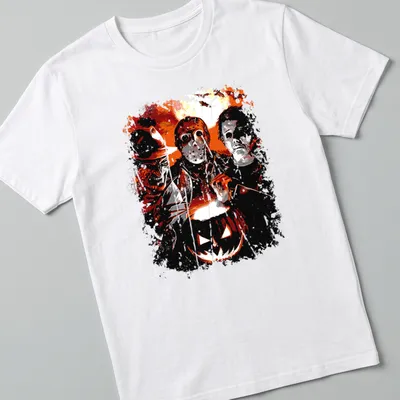Grunge art featuring horror characters and Jack O' Lantern in dark colors