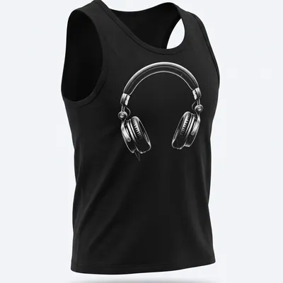 Minimalist design featuring white headphones on a contrasting background — printed on a tank top