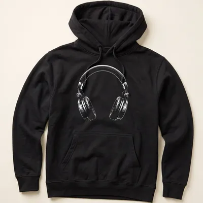 Minimalist design featuring white headphones on a contrasting background — printed on a unisex hoodie