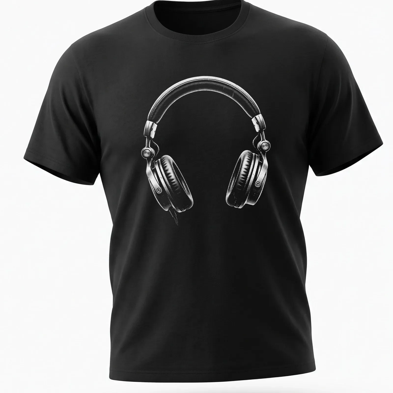 Minimalist design featuring white headphones on a contrasting background — printed on a unisex t-shirt