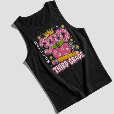 Colorful cartoon t-shirt featuring leopard-print numbers and an apple for kids — printed on a tank top