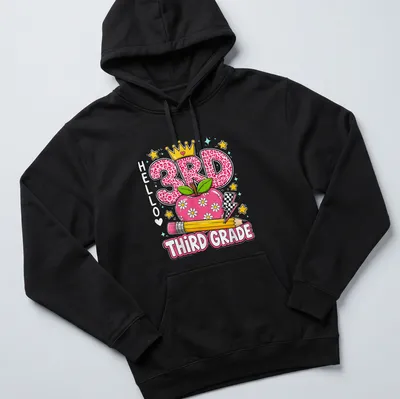 Colorful cartoon t-shirt featuring leopard-print numbers and an apple for kids — printed on a unisex hoodie