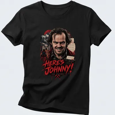 Vintage horror t-shirt featuring Jack Torrance from The Shining with bold printed text — printed on a women's shirt